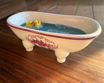 Rubber Duck Jewelry Dish, Clawfoot Bathtub Ring Holder, Bathroom Decor Wedding Engagement Gift