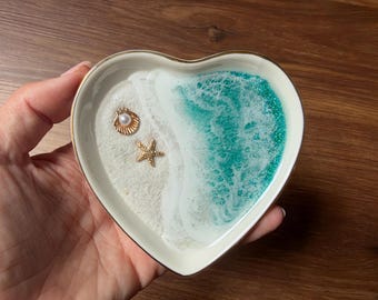 Large Heart Ring Dish: Gold Starfish Pearl, Beach Wedding Decor Jewelry Mahjong Dice Holder