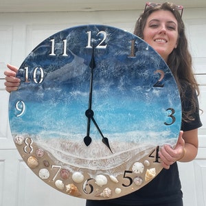 26&quot; Beach Resin Art Clock: Coastal Ocean Theme Decor