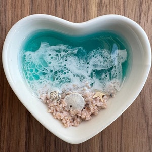 Personalized Ring Dish Caribbean Custom Wedding Gift Engagement Wife Custom Ocean Decor Turquoise Beach Art Ceramic Heart Dish from Realtor