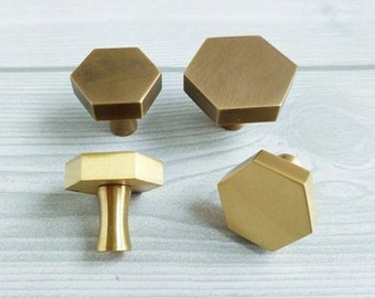 Hexagon Brass Knob Kitchen Cabinet Pulls Drawer Knob Pull Handles Dresser Knobs Pulls Unique Door Knob Handle Furniture Hardware