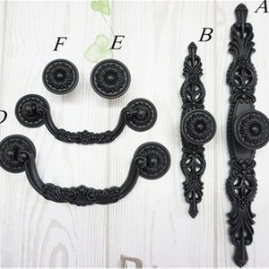 Shabby Chic Dresser Knob Pull Drawer Knobs Pulls Handles Black Rustic French Country Kitchen Cabinet Handle Pull Ornate Decorative Hardware