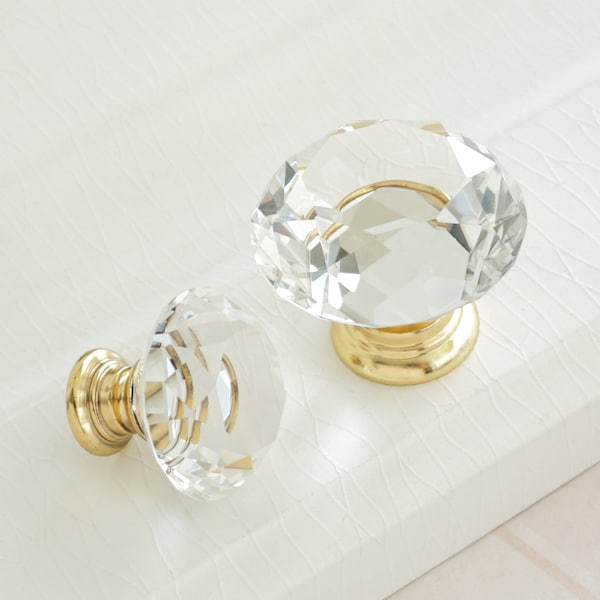 Crystal Drawer Knob Handles Dresser Knobs Pulls Cupboard Knobs Gold Clear Glass Knobs Drawer Knobs Pulls  Kitchen Cabinet Handles