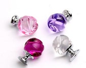 Flower Crystal Glass Knob Dresser Drawer Knobs Pull Cabinet Door Pulls Colorful Pink Purple Rose Red Transparent