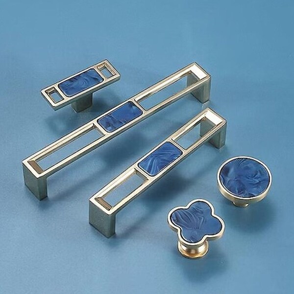 Blue Glass Drawer Handles Etsy