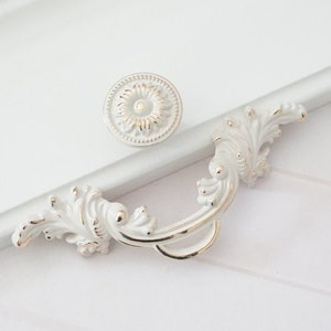 2.5" Rustic Dresser Pull Knobs Drawer Pulls Handles White Gold Shabby Chic Kitchen Cabinet Handles Door Knobs Pulls French 64 mm