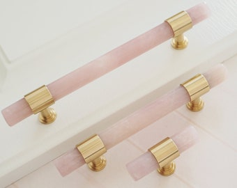 3.78" 5"Light Pink Kitchen Cabinet Pulls  Dresser Handles Nature Stone Black White Drawer Pulls Knob Closet Handle Brass Luxury Decor