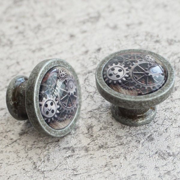 Steampunk Gear - Vintage Cabinet Handles Knob Drawer Knobs Pulls Antique Bronze Silver Glass Dresser Knob Pull Unique Kitchen Door Handles