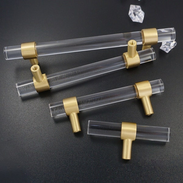 Customized Acrylic Drawer Pull Brass Clear Dresser Knobs Kitchen  Pulls Cabinet Door Handles Crystal Pull Knobs Bathroom Handle