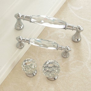 3.78" 5" Glass Kitchen Pull Drawer pulls Dresser Knobs Chrome Clear Silver Modern Crystal Cupboard Cabinet Handle Pull Closet Handles