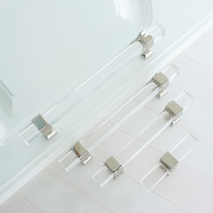 Square Acrylic Pulls Knobs Silver Clear Cabinet Handles Drawer Pull Dresser Pulls Knobs Drawer Handles Knobs Bathroom Handle