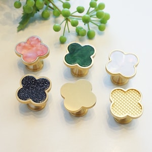 Clover Brass Knobs Modern Drawer Knob Dresser Knob Pulls Kitchen Knobs Wardrobe Pull Cabinet Knob Door Pink White Green  Knobs