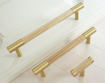 3.75'' 5''  6.3" Kitchen Cabinet Door Handles Wardrobe Handles Brass Wood Closet Drawer Pulls Knobs Modern Walnut Beech Dresser Knobs