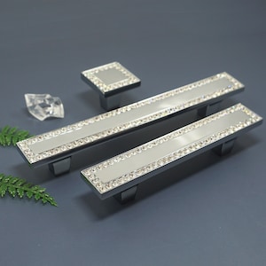 2.5" 3.75" Silver Crystal Drawer Pulls Dresser Knobs Square Glass Cabinet Handle Knob Kitchen Cupboard Handle Hardware 64 96 mm