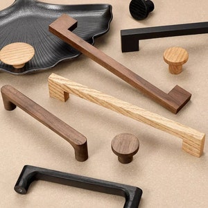 33.7857.56 Natural Wood Pulls Handles Oak Walnut Dresser Handle Simple Kitchen Hardware Minimalism Pulls Wooden Drawer Pull Round Knob image 2