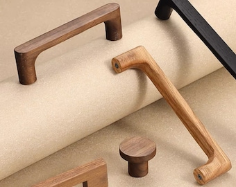 5"7.56" Natural Wood Pulls Handles Oak Walnut Dresser Handle Simple Kitchen Hardware Minimalism Pulls Wooden Drawer Pull Round Knob