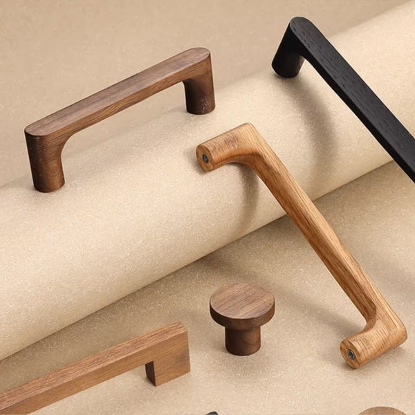 3"3.78"5"7.56" Natural Wood Pulls Handles Oak Walnut Dresser Handle Simple Kitchen Hardware Minimalism Pulls Wooden Drawer Pull Round Knob