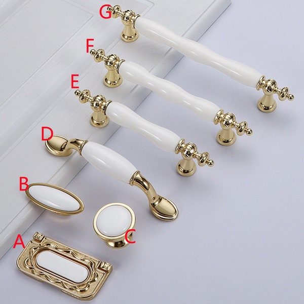 2.5" 3.78" 5" 6.3“ Shiny Gold White Drawer Pulls Knobs Dresser Knobs Kitchen Cabinet Knob Handles  Ceramic Cabinet Handle