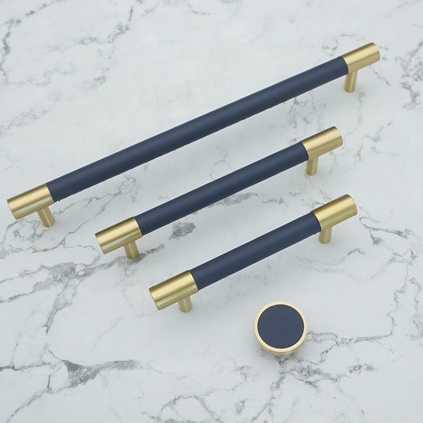 3.78" 5.0" 8.8" Dark  Blue Leather Drawer Pull Knobs  Wardrobe Cupboard  Door Handle Knobs  Cabinet Handle Furniture Hardware Kitchen Pulls