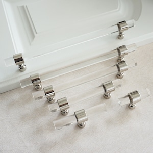 Custom Size Acrylic Pulls  Knobs Clear Silver Dresser Pull  Wardrobe Handles Drawer Pulls Handle T Bar Cabinet KnobsPulls Decor