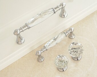 BRASS CRYSTAL CUPBOARD CABINET HANDLE PULL KNOB