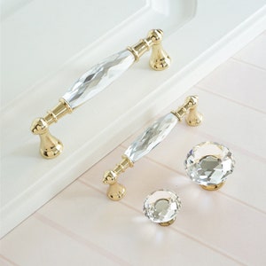 3.78" 5" Gold Clear Dresser Knobs Drawer Pulls Knob Chrome Crystal Cupboard Modern Cabinet Handle Cupboard Pull Closet Handles