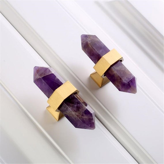 Color : 96mm Purple Brass Knobs and Cabinet Handle Dresser Wall Door Knob Drawer Pulls Furniture Hardware Handles Cabinet Handles Pull Luxury Natural Crystal