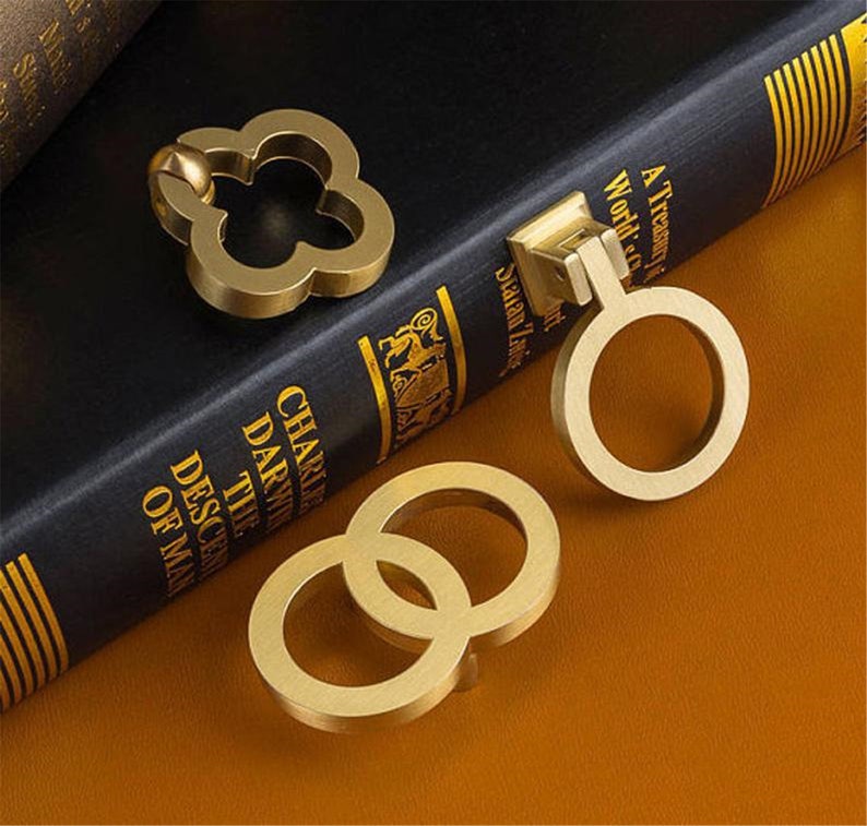 1.1/'/' Brushed Brass Gold Drawer Pulls Dresser Knobs Kitchen Cabinet Pulls Handle Door Knob Ring Drop Pulls Decor Furniture Hardware