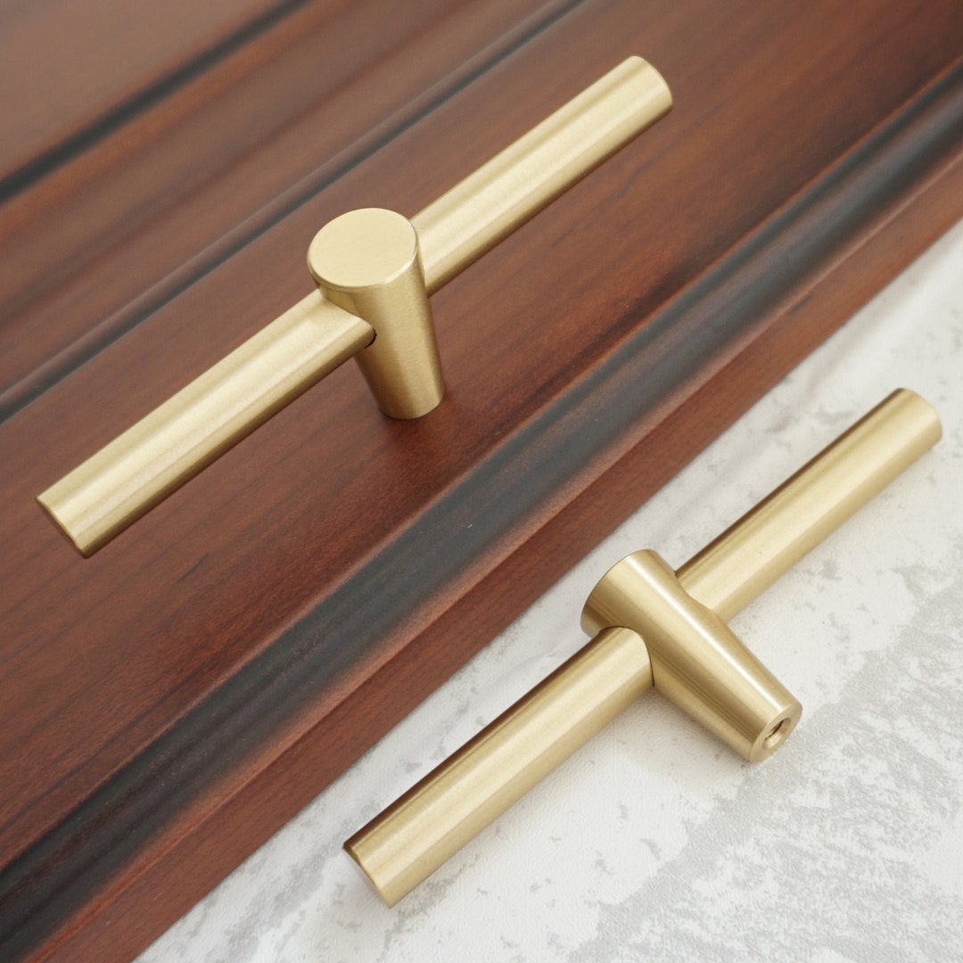 T Bar Knobs Pulls Cabinet Pulls Handles Brushed Brass Drawer Knobs Pull ...