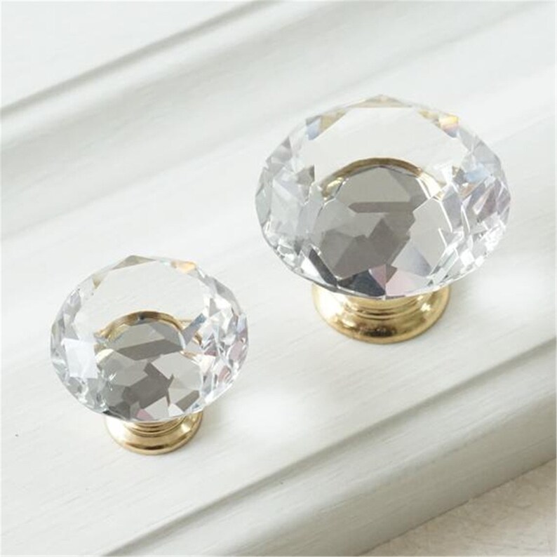 Gold Clear Glass Knobs Crystal Knob Handles Dresser Pulls Etsy Australia