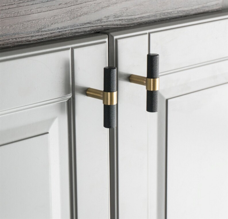 3.78 5.0 Black T Bar Knobs Pulls Knurling Drawer Etsy