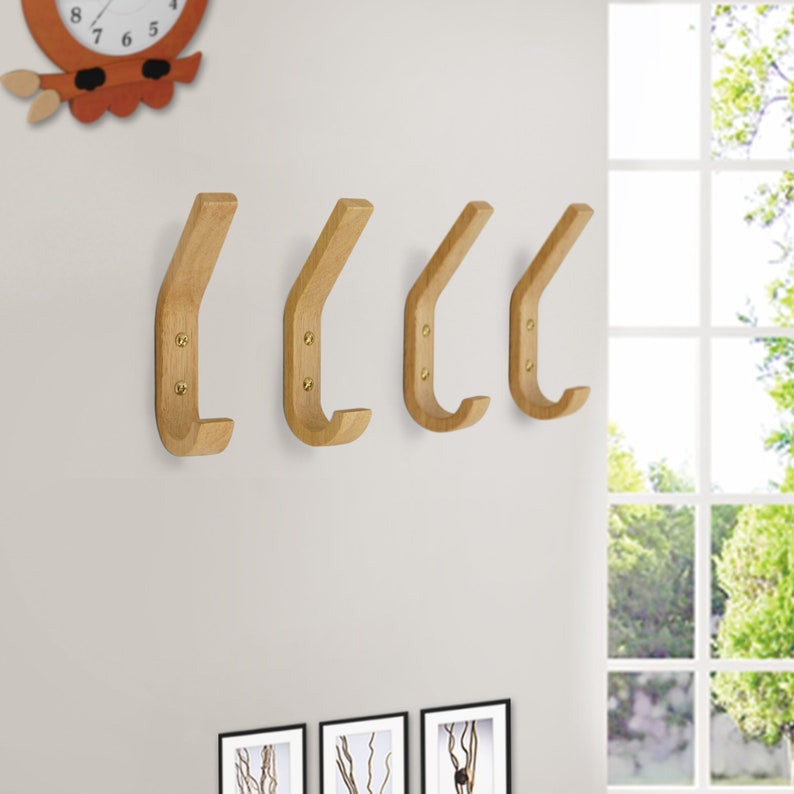 Solid Oak Wood Hooks Creative Wall Hooks Decorative Hooks Wall Etsy