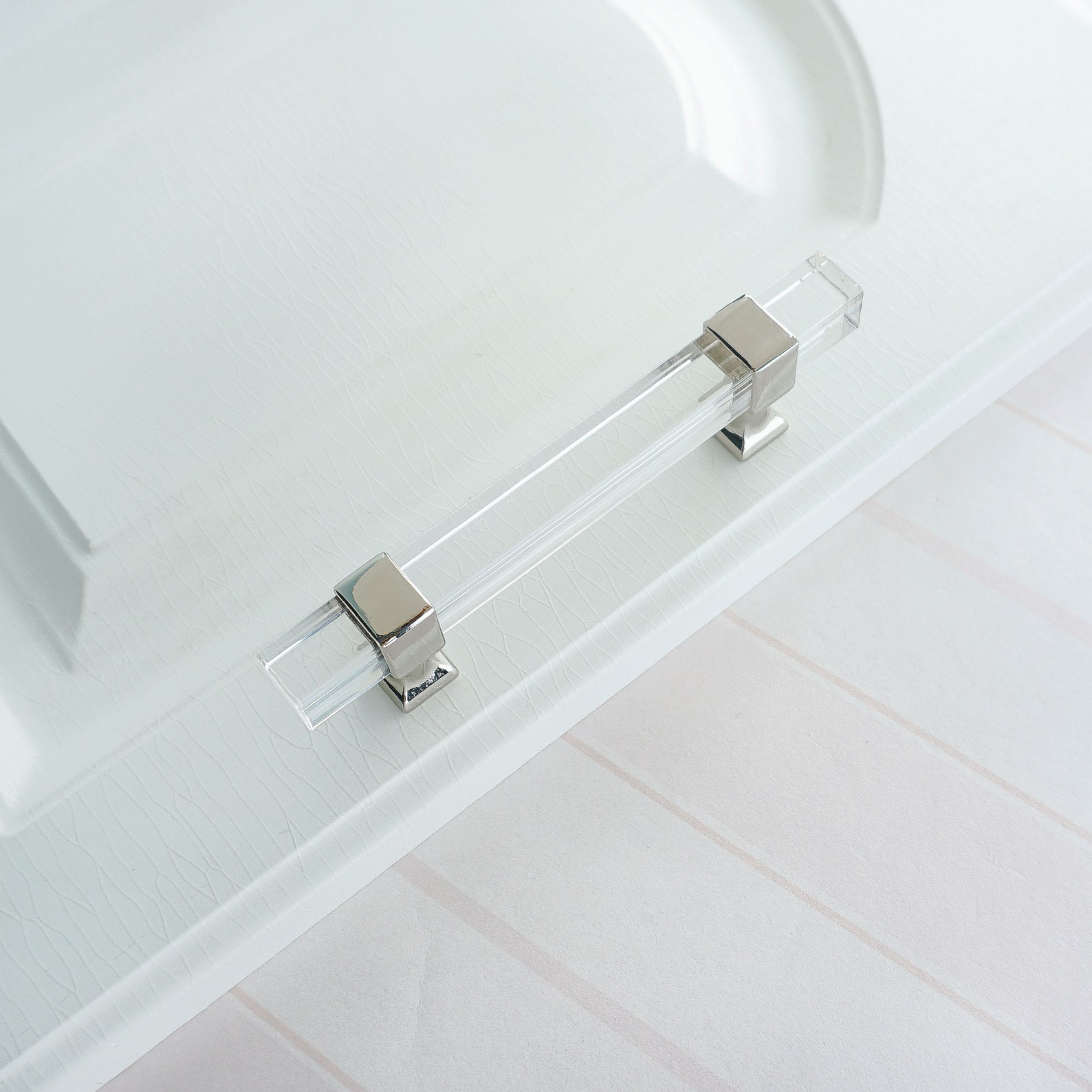 Square Acrylic Pulls Knobs Silver Clear Handles Drawer Etsy