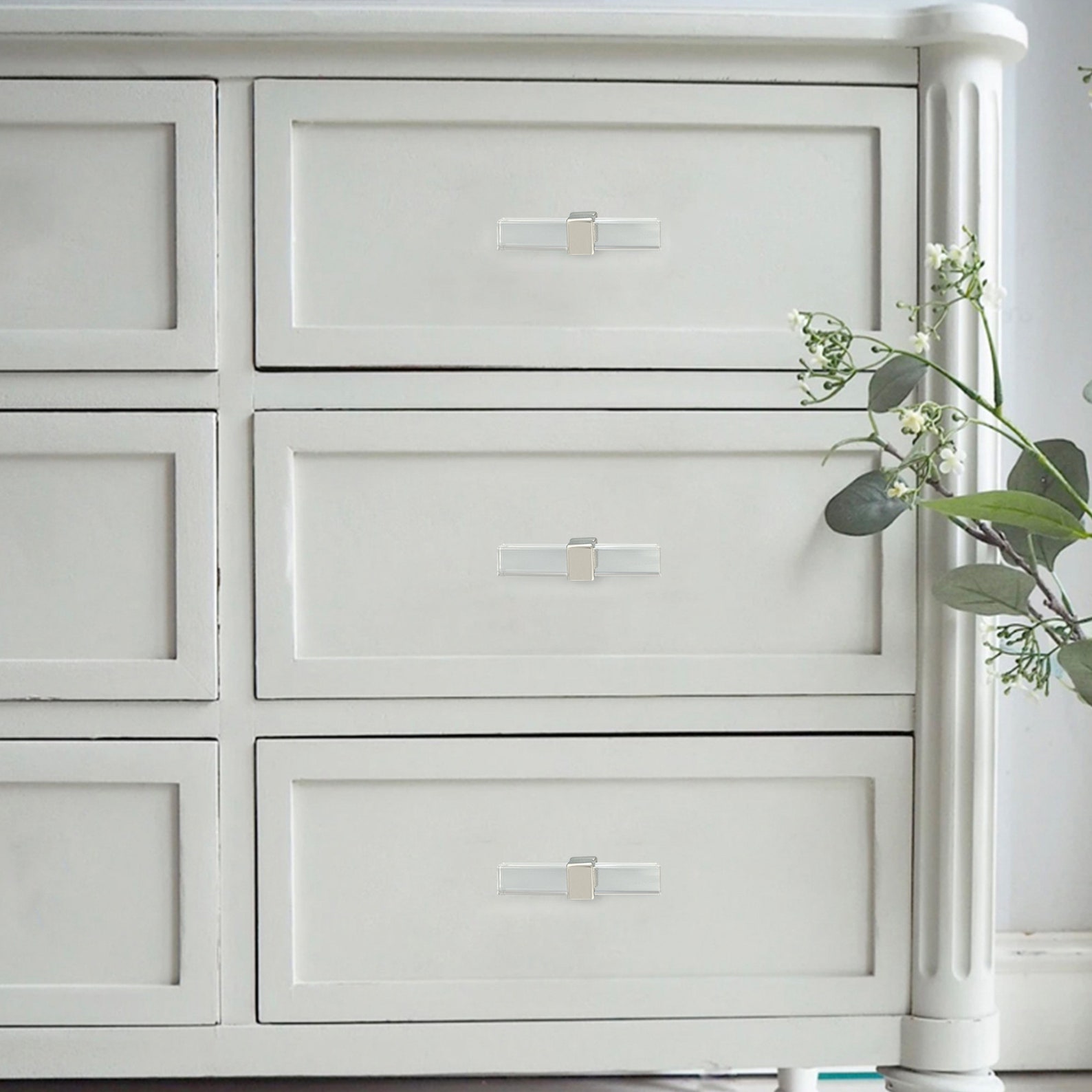 Square Acrylic Pulls Knobs Silver Clear Handles Drawer Etsy