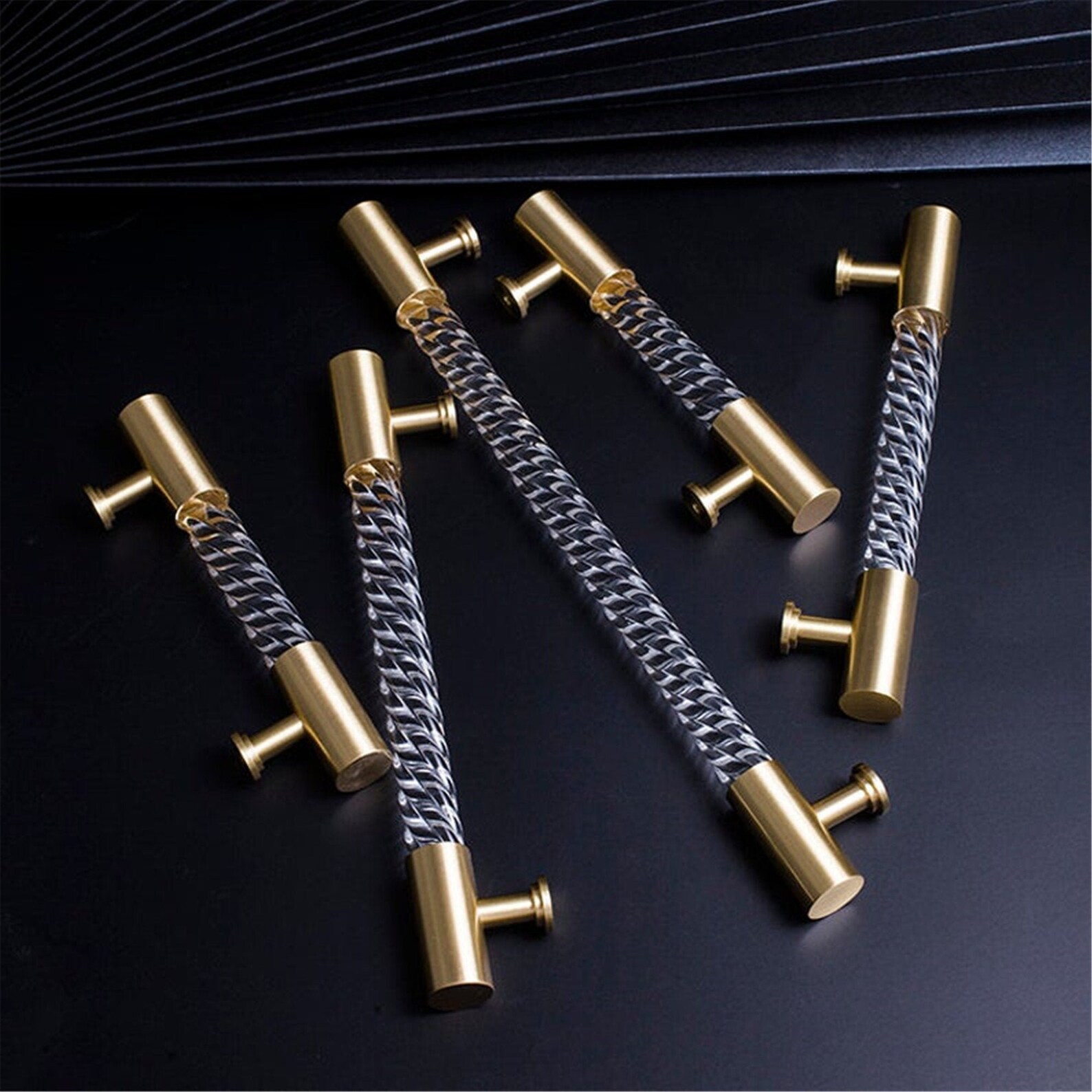 Swirl Acrylic Brass Drawer Pulls Brass Kitchen Knobs Etsy