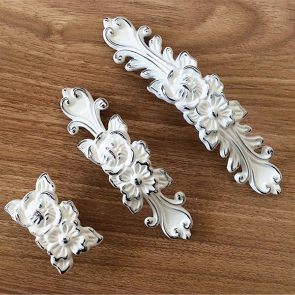 3.78“ 5” Shabby Chic Dresser Drawer Pulls Handles White Silver / French Country Kitchen Cabinet Handle Pull Antique Furniture Hardware