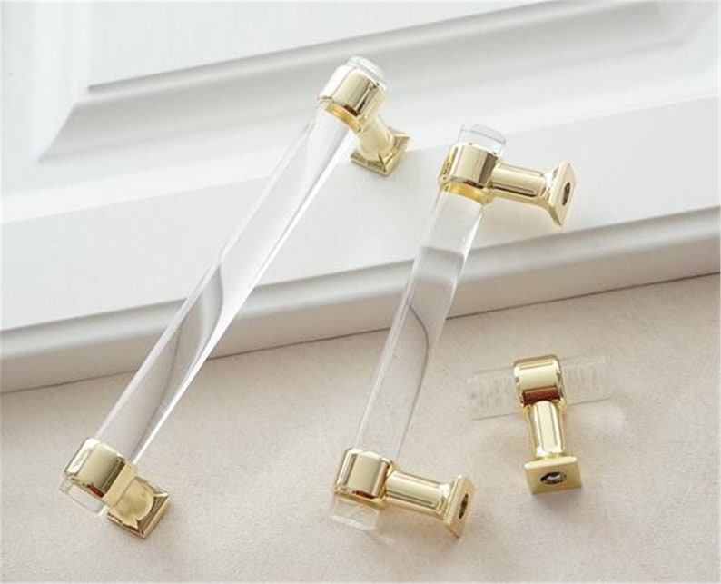 Gold Acrylic Drawer Pull Handles Knobs Clear Gold Dresser Etsy