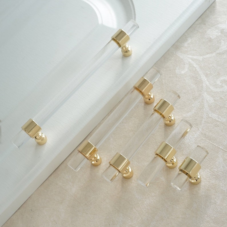 Customizable Drawer Pulls and Knobs Acrylic Gold Clear Dresser Etsy