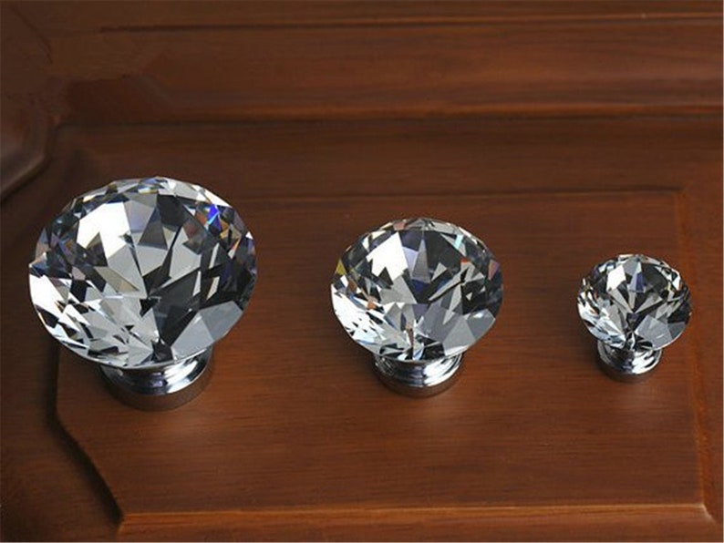 Crystal Dresser Knob Glass Knobs Drawer Knobs Pulls Handles Kitchen Cabinet Knobs Handle Pull Bling Hardware Silver Clear Sparkly Modern