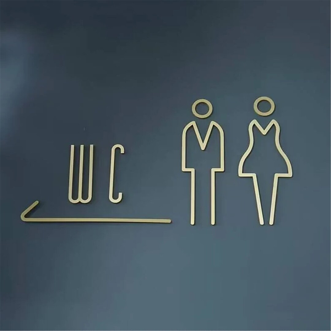 Solid Brass Bathroom Door Sign WC TOILET Sign Restroom Door Sign