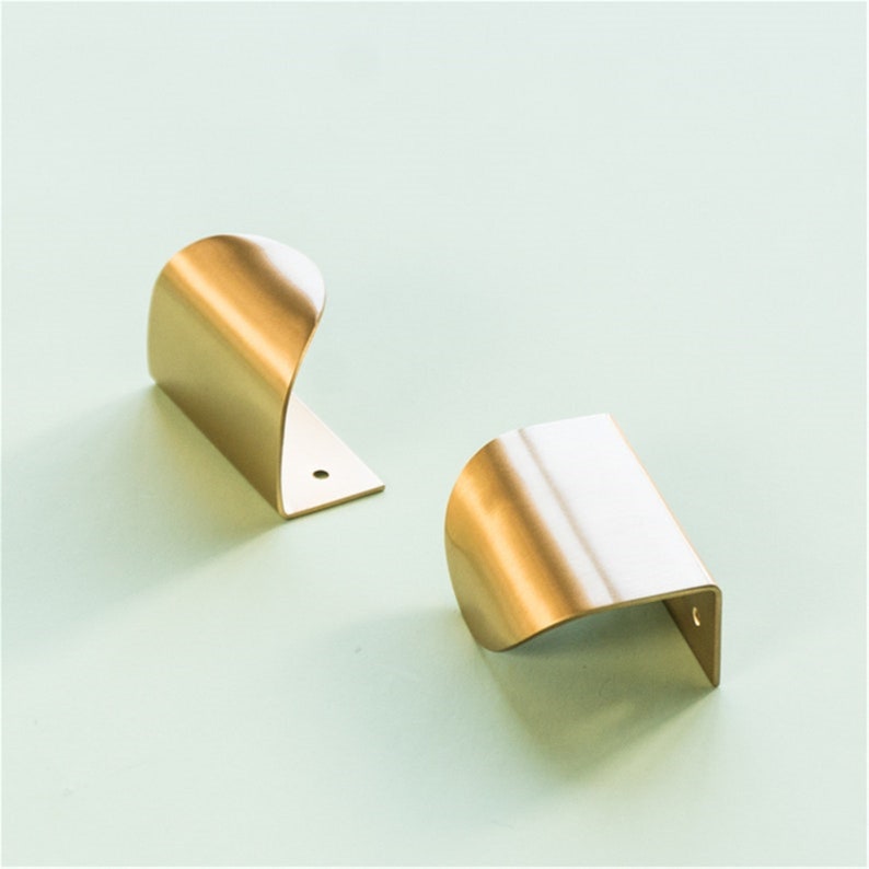 Leaf Invisible Drawer Pulls Brass Gold Handles Etsy