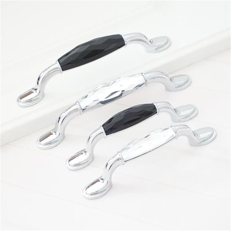 3.75'' 5'' Black Clear Crystal Drawer Pulls Etsy