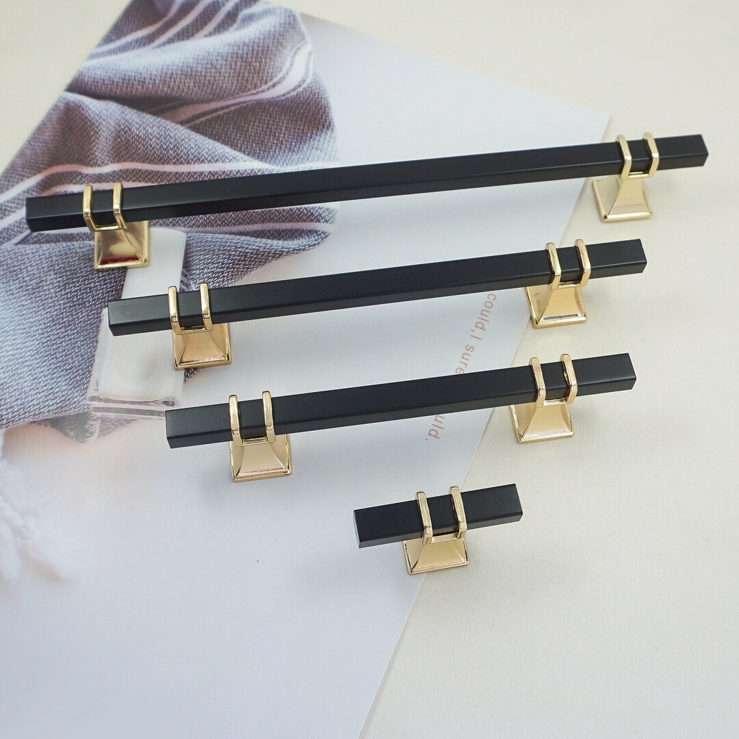 3.78 5 7.55 12.6black Gold Modern Drawer Pulls Knobs Square Kitchen