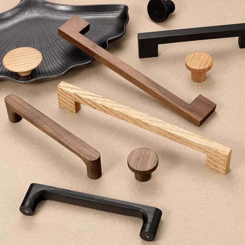 33.7857.56 Natural Wood Pulls Handles Oak Walnut Dresser Handle Simple Kitchen Hardware Minimalism Pulls Wooden Drawer Pull Round Knob image 2