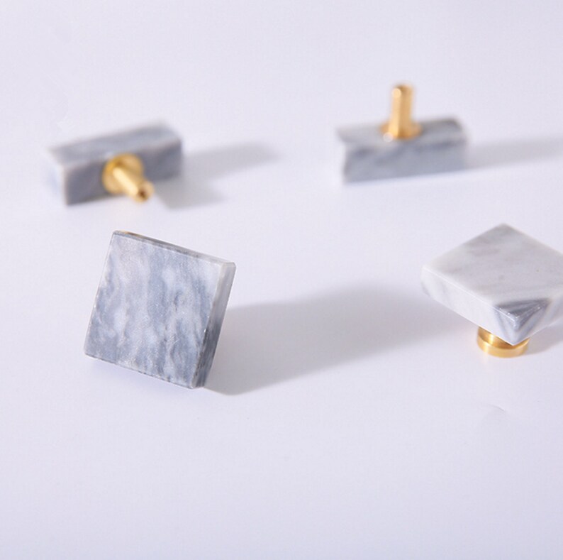 Brass Knobs Marble Drawer Knobs Dresser Pulls Knobs Square Etsy