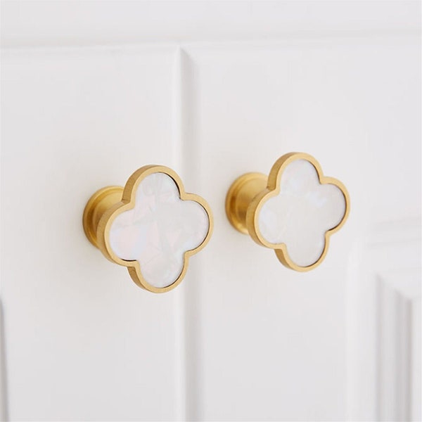 Clover Brass Knobs Modern Dresser Knob Pulls Kitchen Knobs Wardrobe Pull Cabinet Knob Door Drawer Knob Pink White Green  Knobs