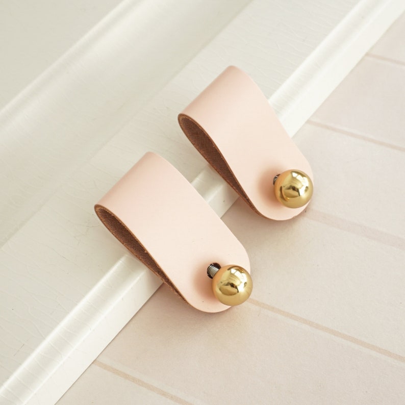 Brass Knobs Pink Leather Knobs Door Knobs Drawer Knobs Etsy