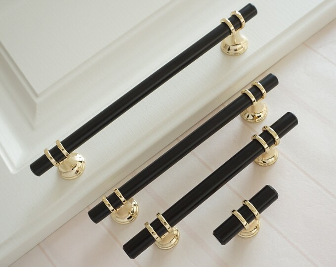 Black Gold Drawer Pulls Knobs Handles Modern Door Handles Etsy