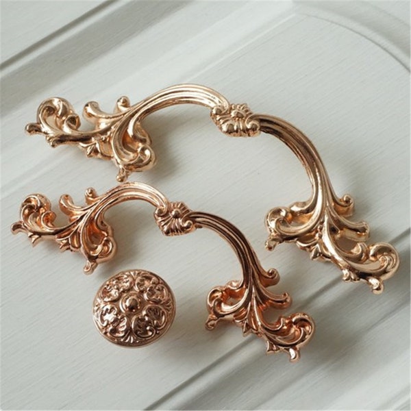 2 1/2'' 3 3/4'' Ornate Dresser Pulls Knob Rose Gold Drawer Knobs Pull Handles Kitchen Cabinet Door Handle Pull Hardware Decor Knobs 64 96 mm