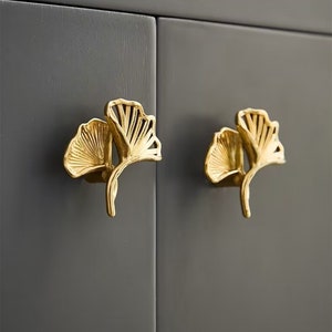 Ginkgo biloba leaves Knob Brass Cabinet Handles Knobs drawer Knobs pulls Kitchen Pull and Knob Cabinet Knobs Cabinet Hardware Drawer Knob